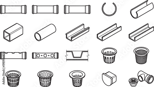 Collection of assorted hydroponic system components, providing a comprehensive visual guide for horticulture enthusiasts. The images offer a clear view of each element.