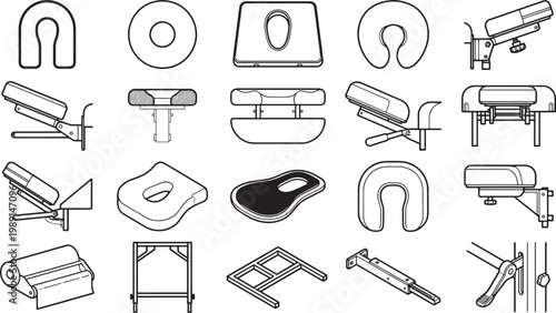 collection of massage equipment and accessories in a simple style suitable for various uses.