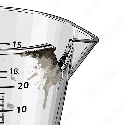 Dirty science beaker with residue and measurements