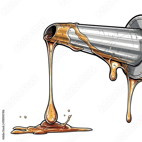 Golden liquid dripping from metal pipe, abstract illustration