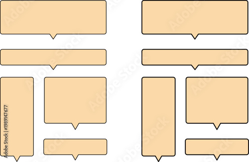 オレンジ色の角丸長方形の吹き出しセット。グレーの縁。シンプルかつ広いテキストスペース。