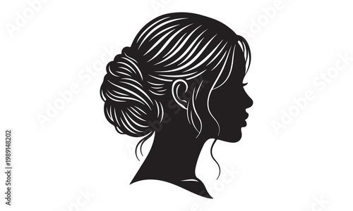 Elegant silhouette profile of a woman with an intricate updo hairstyle.