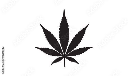 Black silhouette of a cannabis marijuana leaf on a white background, medical and recreational use
