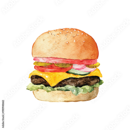 Delicious cheeseburger with lettuce tomato.