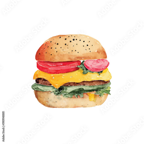 Delicious cheeseburger with lettuce tomato.