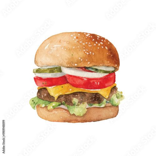 Delicious cheeseburger with fresh toppings inside.