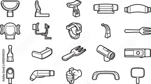 A comprehensive collection of mechanical and hardware parts, each meticulously depicted in clean, crisp lines, perfect for illustrating technical design, engineering, or conceptual innovation.