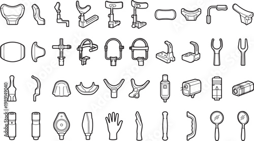 A comprehensive array of specialized medical tools, illustrating diverse instruments used for medical care, treatment, and diagnosis.