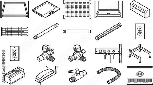 An architectural composition of industrial elements arranged in a pattern, ideal for illustrating concepts of design. 