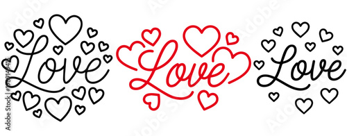 Love with Hearts Icon on PNG Background, love icon, love text, heart icon, romantic design, valentine icon, love typography, cursive love, heart vector, romantic symbol, valentine design, love png, 