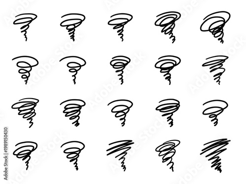 モヤモヤした感情の線画イラストアイコンセット。ぐるぐる、困る、ベクター