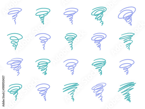 モヤモヤした感情の線画イラストアイコンセット。ぐるぐる、困る、ベクター