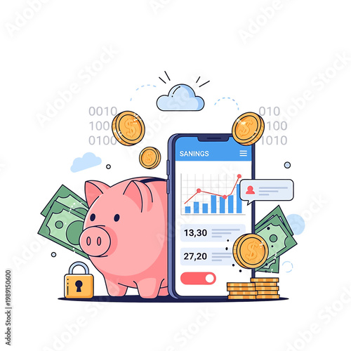 Piggy Bank with Mobile Phone Display.