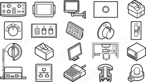 Diverse Collection of Technology Icons, perfect for user interface design and tech-related projects.