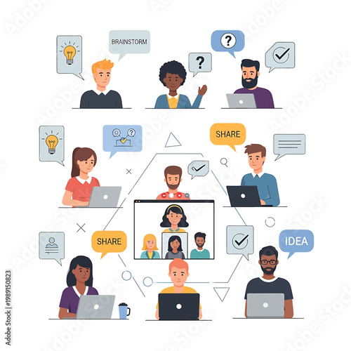 People communicating with laptops online.