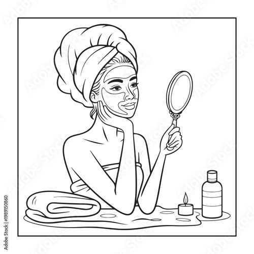 Rich girl moments: Bold and easy coloring pages for adults. line art illustration.