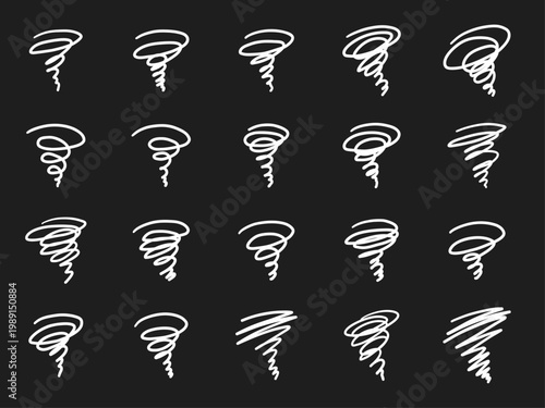 モヤモヤした感情の線画イラストアイコンセット。ぐるぐる、困る、ベクター