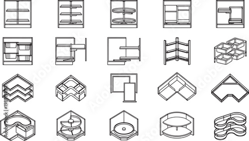 A schematic view showcases a variety of different designs of modern storage solutions.