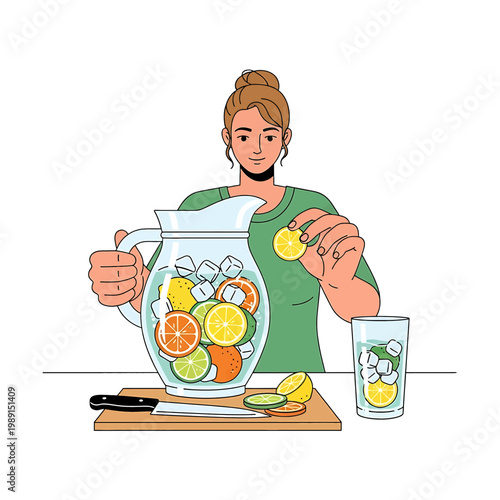 Woman pouring lemonade into a glass.