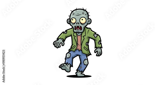 Cartoon Zombie Character Walking in Tattered Clothes Vector Illustration