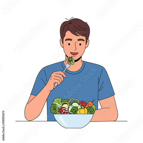 Man eating healthy salad with fork 4.