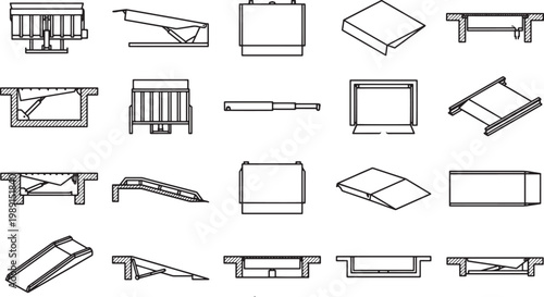 A series of architectural bridge, each with unique design. capturing a variety of bridge structures for infrastructure illustration.
