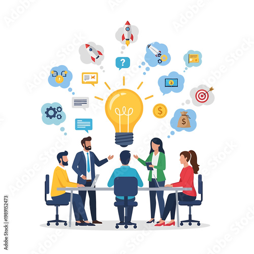 Business people brainstorming ideas together.
