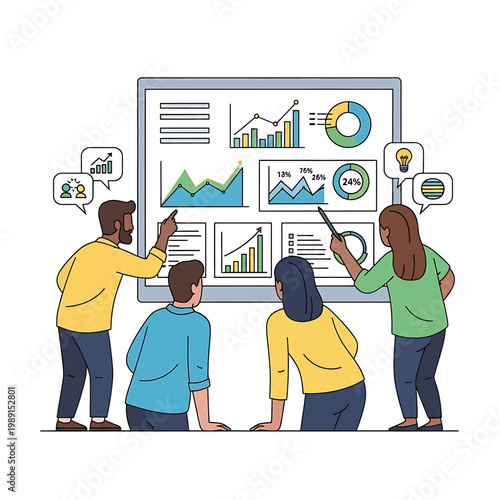 Business team analyzing data charts.