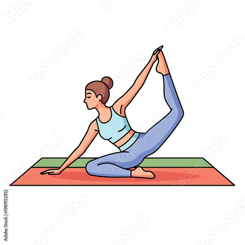 Woman doing yoga on mat.