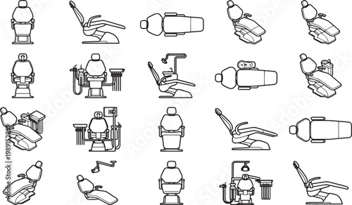 An illustrative array of the essential dentist's chair equipment, a visual representation of a clinic environment.