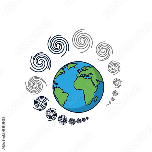 Earth Globe Surrounded by Hurricanes Storms.