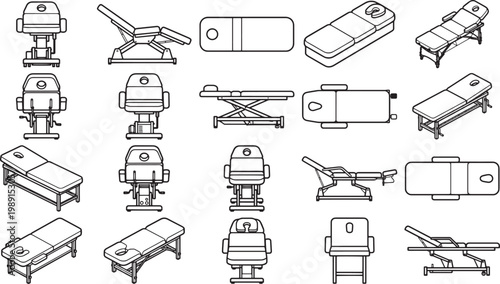 Outlined Massage Bed Collection, Perfect for Spa, Clinic, and Healthcare Design. 