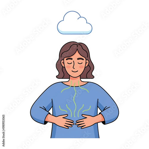 Woman Experiencing Stomach Pain or Discomfort.