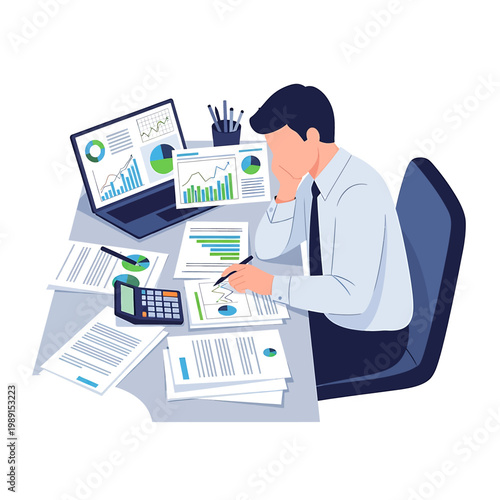 Businessman working on financial documents.