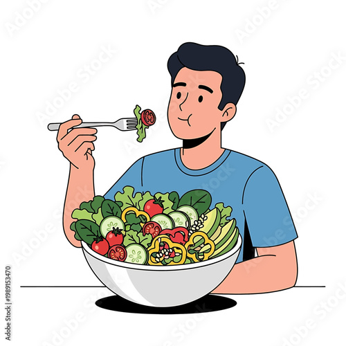 Man eating a salad with fork 1.
