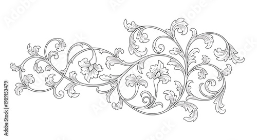 Intricate Floral Line Art Decoration Design.