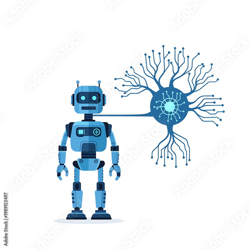 Robot connected to neuron cell.