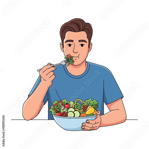 Man eating healthy green salad.