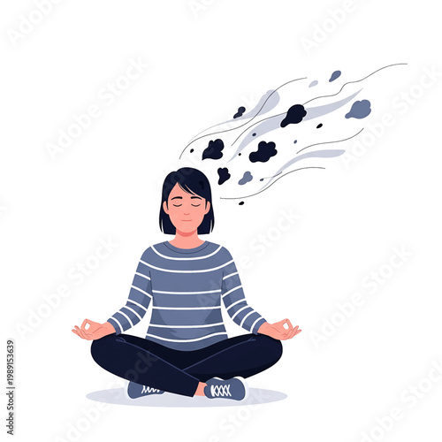 Woman meditating in lotus position calmly 3.