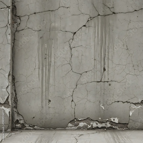 Cracked Concrete Wall with Peeling Paint and Weathered Texture
