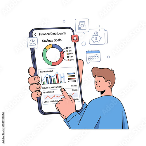 Man interacting with finance dashboard.