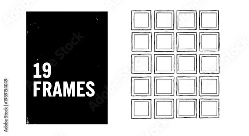 Frames photo collage layout template with 19 picture placeholders in a grid for modern design mockups