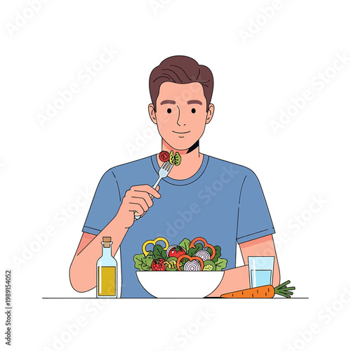 Man eating healthy salad with fork 3.