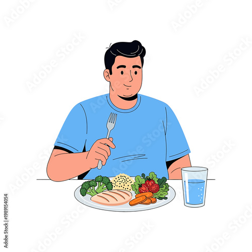 Man eating healthy food with fork.