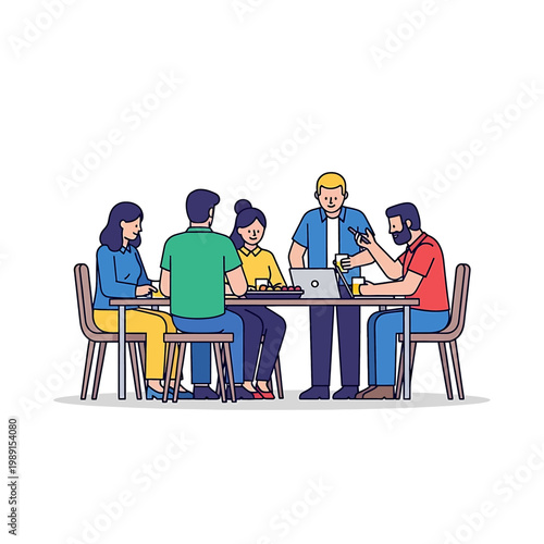 Group of people sitting around table.