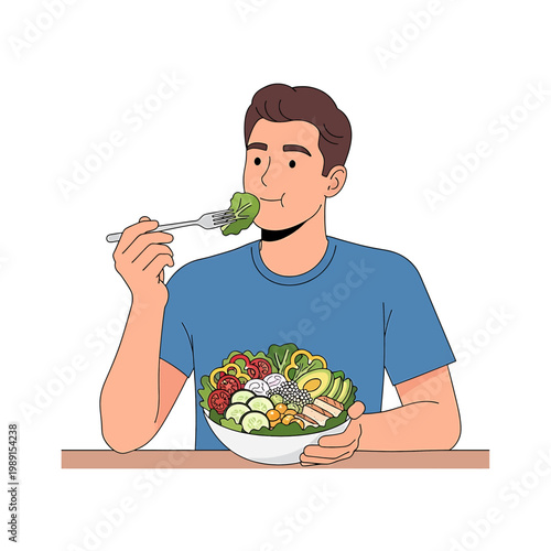 Man eating a healthy salad bowl.