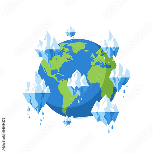 Earth Globe with Ice Crystals Floating.