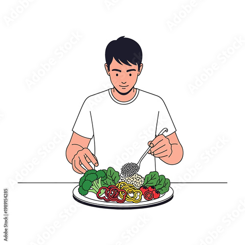 Man eating healthy food salad.