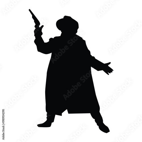 Cowboy posing with gun Shape Icon Silhouette Vector black design on a white background