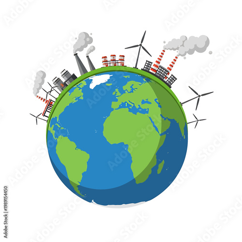 Earth with industrial and renewable energy.